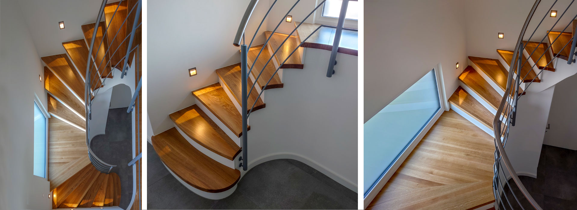 Treppen Gewendelt, eingestemmt oder aufgesattelt: Wir fertigen, liefern und montieren Treppen aus edlen Hölzern auf Maß. Dabei werden die Oberflächen nach Ihrem Wunsch lackiert oder geölt.